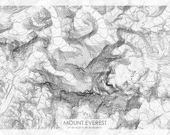 Topographic Map Of Everest Mount Everest Grayscale Topographic Map Mt. Everest Grayscale | Etsy Hong  Kong