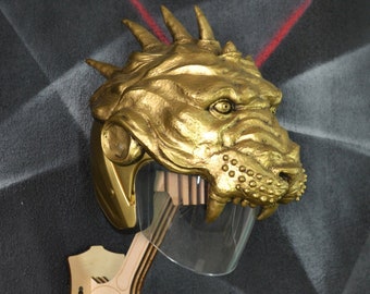 Gladiator motorcycle helmet. Lion antique moto helmet. Ancient gold mask. Certified DOT and ECE.
