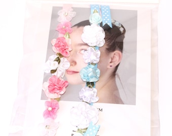 Ballet Bun Flower Garland - BUNFUN™ Flower Wreath Garland for your Ballet Bun - Collection of Two Pink and Blue
