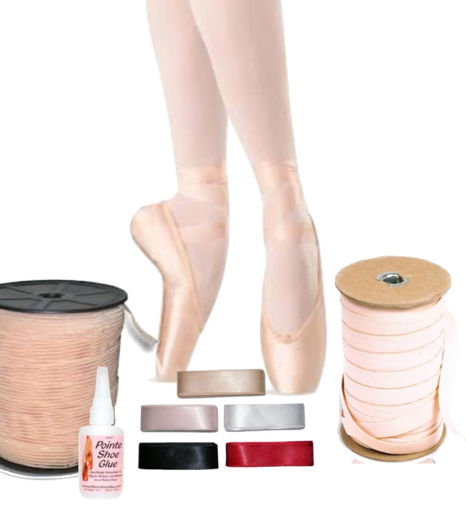 ballet satin and stretch ribbon and elastic sold by the foot - pink