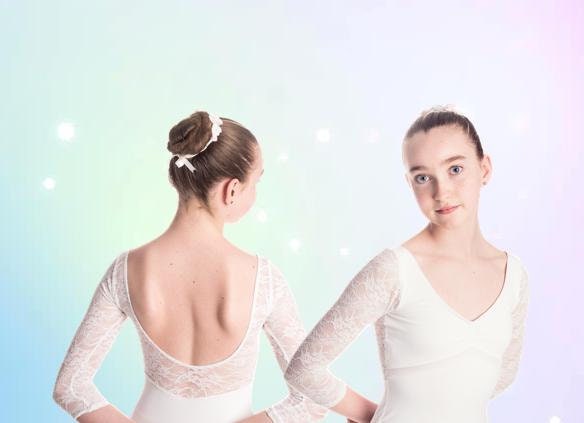 Aurora  Leotard  - Lace Short Sleeves Leotard with Rose Neckline