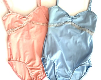 Ballet Leotard The &quot;AURORA&quot; with Spaghetti Straps and Lace-      Custom Designed Leotards - Ballet Pink or Sky Blue - Only 2 Left