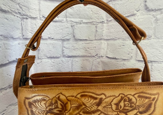 Vintage 70's Mexican Tooled Leather Shoulder Bag - image 6