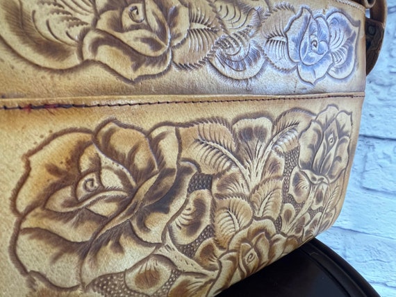 Vintage 70's Mexican Tooled Leather Shoulder Bag - image 3