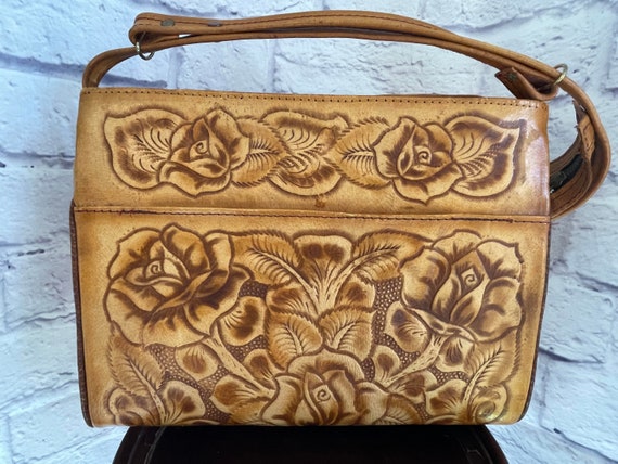 Vintage 70's Mexican Tooled Leather Shoulder Bag - image 2