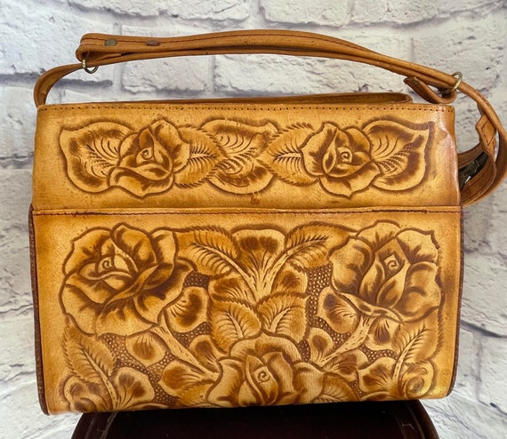 Vintage 70's Mexican Tooled Leather Shoulder Bag - image 1