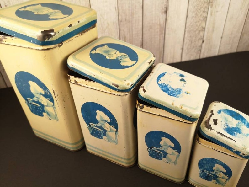 Vintage Kitchen Tin Canisters From 1950s Etsy