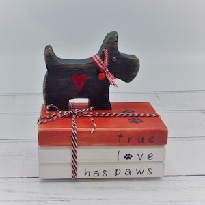 Stamped Mini Faux Book Stack Dog/Tiered Tray Decor/Reclaimed Wood/Shelf Sitter/Tray Decoration/Rustic Decor/Home/Dog Lover/Paws/True Love/UK