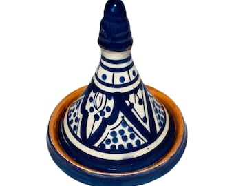 Handmade Moroccan Mini Tagine: Blue Terracotta Spice Jar (3.5”)