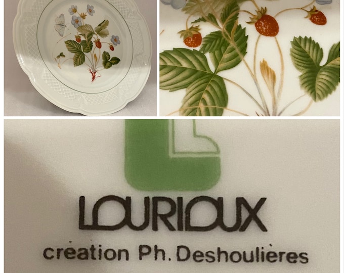 Lourioux France Philippe Deshoulieres Set of 4 Vintage Porcelain Dinner Plates