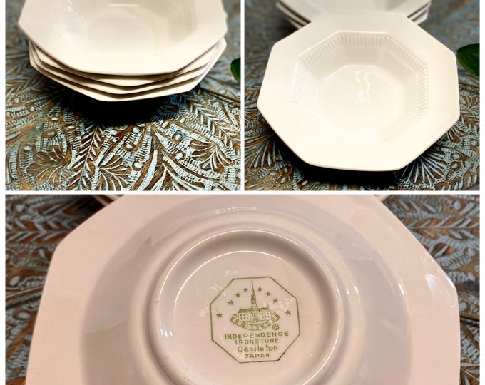 Set of 4 Independance Ironstone Castleton Japan Fruit/Berry White Ribbed Octagonal China Bowl