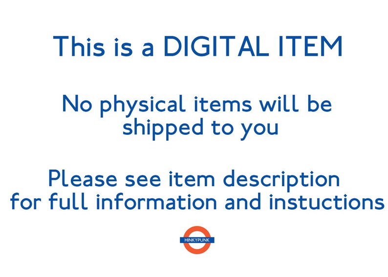 May include: White background with blue text stating "This is a DIGITAL ITEM" and "No physical items will be shipped to you." Additional text directs the viewer to the item description for more information. A circular logo is at the bottom.