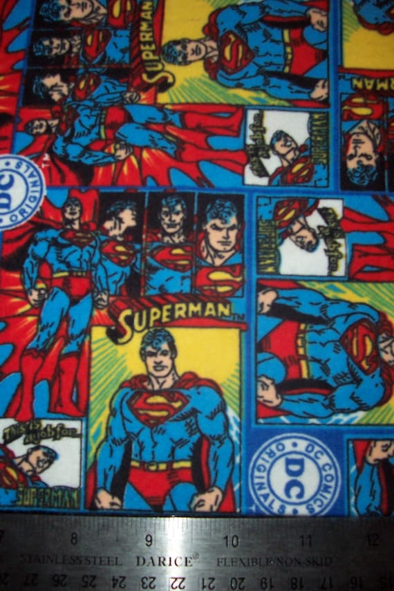 Comics Cotton Flannel Fabric by the Yard Flannel Superman Shield Blue D.C