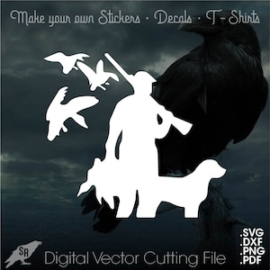 Entenjäger mit Hund, Vektor für Cricut/ Silhouette, Sofort Download svg, dxf, pdf, png
