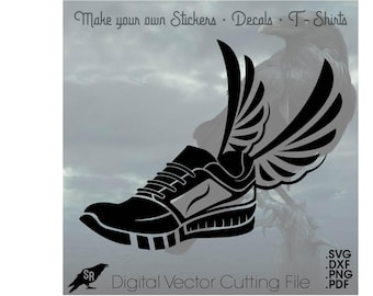 Track Shoes with Wings, Winged Track Shoes, Hermes, Talaria, Vector for Cricut/ Silhouette, Digital Instant Art Download svg, dxf, pdf, png