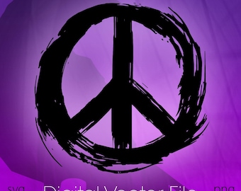 Brush Stroke Peace Sign, Vector Digital File, Instant Download, svg dxf pdf png Clipart T-shirt Decal Sticker Cut Print Sublimation HTV