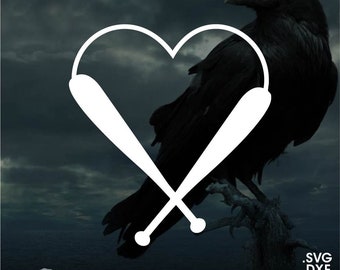 Heart Bats Baseball, Vector for Cricut/ Silhouette, Digital Instant Download svg, dxf, pdf, png
