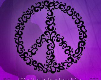 Peace, filigree, swirls, Vector Digital File, Instant Download, svg dxf pdf png Clipart T-shirt Decal Sticker Cut Print Sublimation HTV