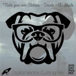 English Bulldog with Glasses, Vector for Cricut/ Silhouette, Digital Instant Download svg, dxf, pdf, png