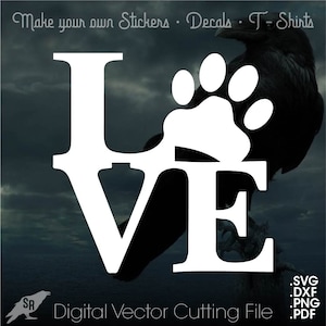 Love Paw, Vector voor Cricut / Silhouet, Digital Instant Download svg, dxf, pdf, png