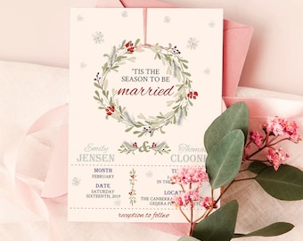 Winter Wedding Invitation Set Template, Snow Wedding Invitation, Christmas Wedding Set, Marry Christmas Printable Invite, JOLLY