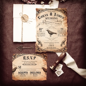 MÉNAGERIE Bundle Halloween Wedding Invitation Suite, Gothic Wedding Invitation Set, Wedding Set, Vintage Victorian Raven Invitation image 1