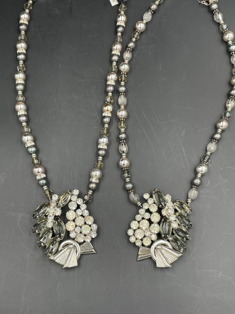 Play on Gray Necklace made from three clip-on earrings to create a pendant strung on mixed beads