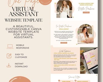 Plantilla web para asistente virtual / Plantilla web para Canva / Sitio web con temática bohemia