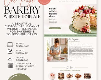 Plantilla web de Canva para panaderías / Sitio web de panadería de una página para hacer tú mismo / Diseño web para pastelerías, tiendas de repostería y panaderías artesanales
