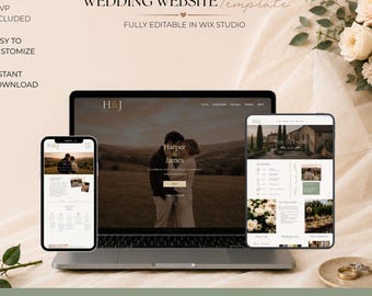 Página web de boda editable en Wix / Confirmación de asistencia y lista de regalos moderna