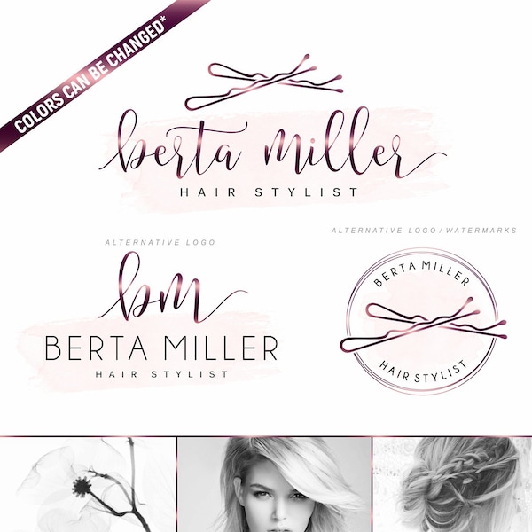 Hair stylist Logo, Hairdresser Logo Design, Bobby pin logo, Hairdresser logo, Hair salon logo, Beauty salon logo, Hair artist Logo 227 2