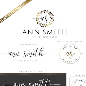 Life Coaching logo, Therapist logo set, Life Coach logo, Event planner logo, Photography logo set, Psychologist logo,  Gold wreath logo 294