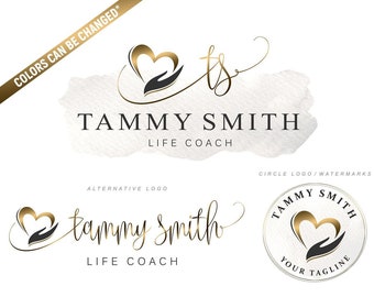 Premade Heart Hand Logo, Branding Set (Digital Files) 296