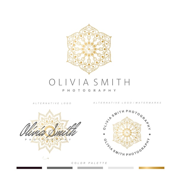 Mandala Logo Design, vorgefertigtes Branding Kit, Boho Wasserzeichen 91