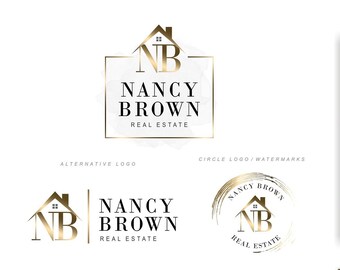 Real Estate logo design, Realty Branding kit, Gold realty branding, Real estate marketing stamp House logo, Broker design, Roof house 438