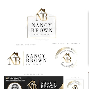 Real Estate logo design, Realty Branding kit, Gold realty branding, Real estate marketing stamp House logo, Broker design, Roof house 438