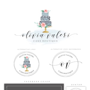 Bakery Logo Design, Cake and Patisserie Logo, Floral Watercolor Cake, Cake Logo Design, Watermark Logo, Bakery Package, Bakery logo set  131