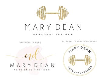 Gold Dumbbell Logo, Fitness Trainer logo Kit, Personal Trainer logo, Fitness Instructor Logo set, Personal Training, Health Logo, Logo 166 7