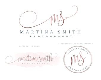 Rose Gold Photography Logo Set: Watercolor Initials, Watermark 151
