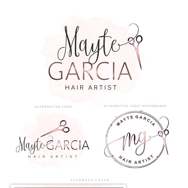 Haar-Stylist-Logo, Salon-Logo-Design, Schere-Logo-Kit, Friseur Marke, Rose Gold Logo-Set, Branding-Set, Custom-Paket, Schönheit Logo 140