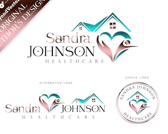 Home healthcare logo, Home care logo, Nurse home care logo, Elderly healthcare heart logo, Nursing home logo set, Elderly care logo  521 2