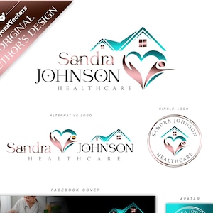 Home healthcare logo, Home care logo, Nurse home care logo, Elderly healthcare heart logo, Nursing home logo set, Elderly care logo  521 2