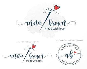 Tailor clothes Logo design, Boutique logo kit, Sewing shop branding, Craft Fashion Branding Kit, Needle pin Handmade logo Cute Heart kit 369