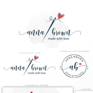 Tailor clothes Logo design, Boutique logo kit, Sewing shop branding, Craft Fashion Branding Kit, Needle pin Handmade logo Cute Heart kit 369