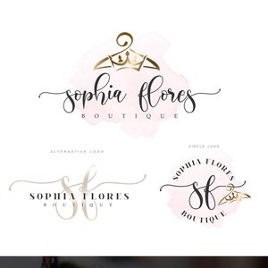 Boutique logo, Clothes Hanger Logo, Crown Fashion Branding Kit with Watermark, Fashion Business Logo, Personal Stylist logo, Fashion logo428