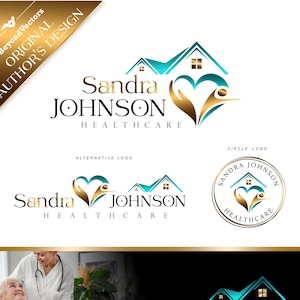 Home healthcare logo, Home care logo, Nurse home care logo, Elderly healthcare heart logo, Nursing home logo set, Elderly care logo  521 2