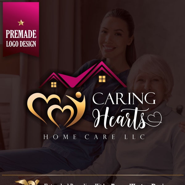 Home care logo, Residential home logo, Nurse staffing agency logo, Elderly healthcare heart logo, Senior care logo, Elderly care logo 557