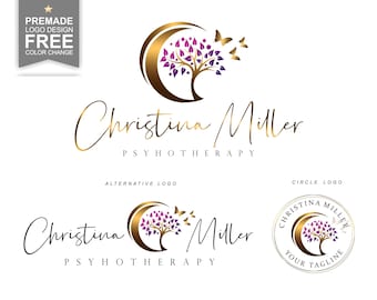 Psychologist logo, Tree Moon butterflies logo, Therapist logo, Life coach logo, Counseling logo, Wellness logo branding, Holistic logo 461