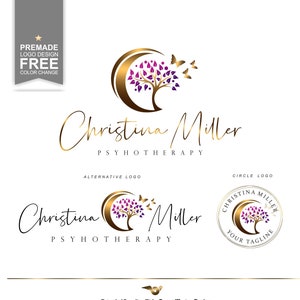 Psychologist logo, Tree Moon butterflies logo, Therapist logo, Life coach logo, Counseling logo, Wellness logo branding, Holistic logo 461