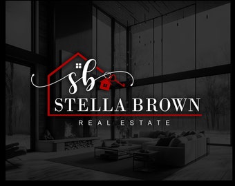 May include: A red and white logo design for Stella Brown Real Estate. The logo features a stylized house with a key and the text "Stella Brown Real Estate".